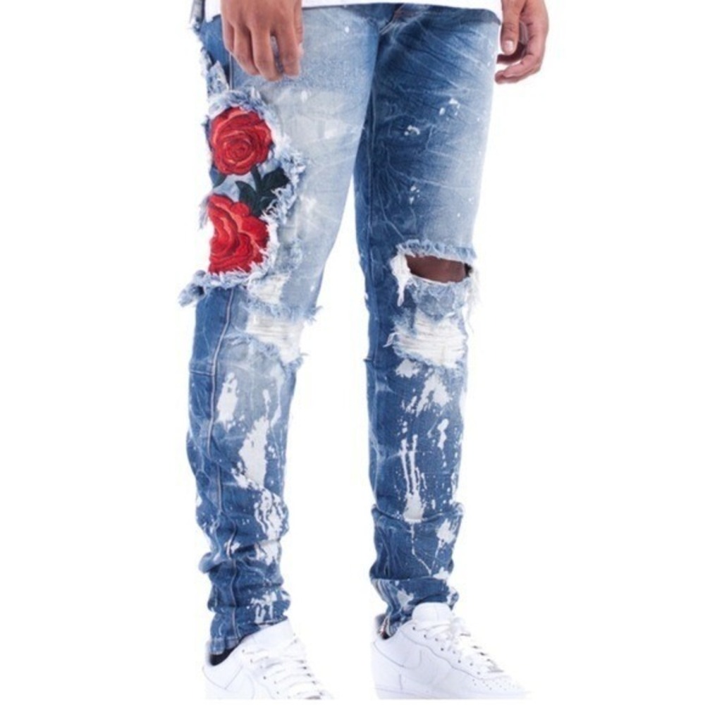 Authentic Golden Denim Jeans Rose Distressed 36x33.5 skinny zip‎ ankle